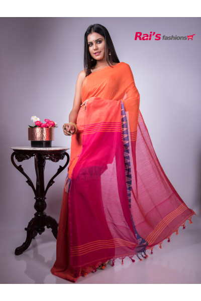 Handloom Khadi Cotton Silk Saree With Temple Pattern Weaving Design (RAI201002921)
